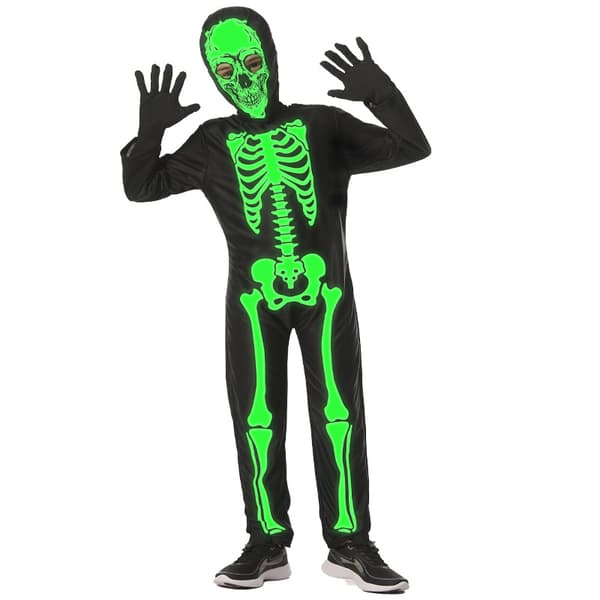 Barnas selvlysende skjelettkostyme, Halloween-festkjole (Size M)