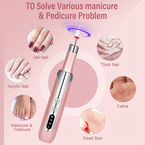 Sladdlös Elektrisk Nagelfil 15000RPM Portabel Nagelborrmaskin Professionell för Akryl Gel Naglar Rosa