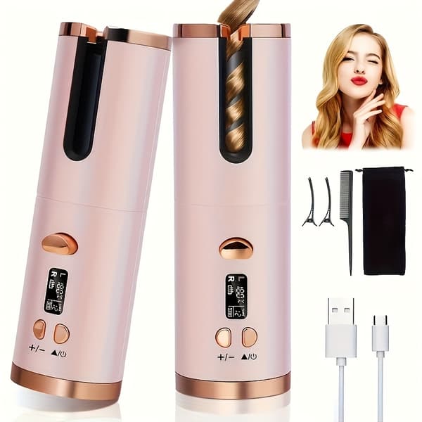 Krølltang Automatisk roterende USB-lading (150-200℃ rosa)