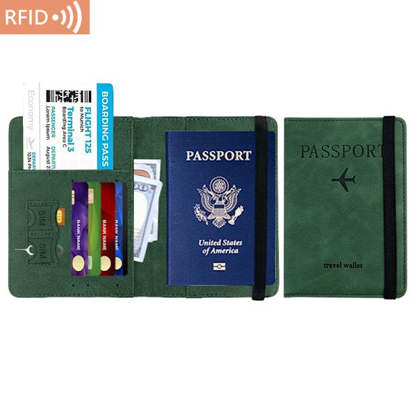 RFID Passfodral Korthållare PU Läder Grön