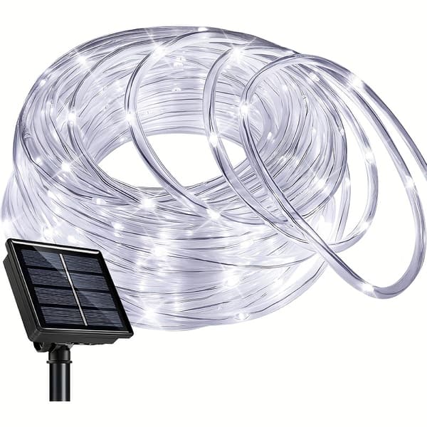 LED-strips, solcelledrevne lyslenker, vanntette, 12 M, 100 lys, 8 moduser (hvit)