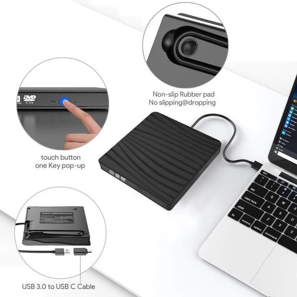Ulkoinen DVD-asema, USB 3.0, Type-C CD-poltin