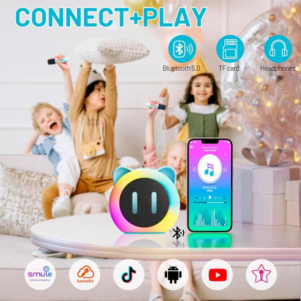 Mini Karaoke-laite lapsille, Bluetooth-kaiutin 2 mikrofonilla (pinkki)