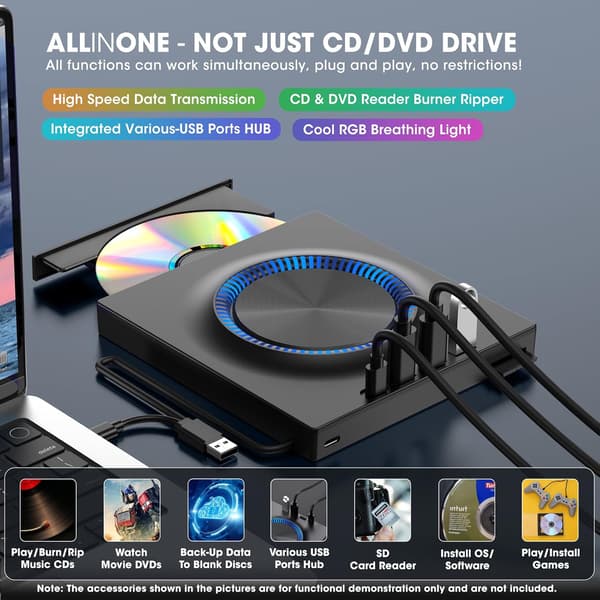 5-i-1 Ekstern DVD/CD-brænder DVD-drev