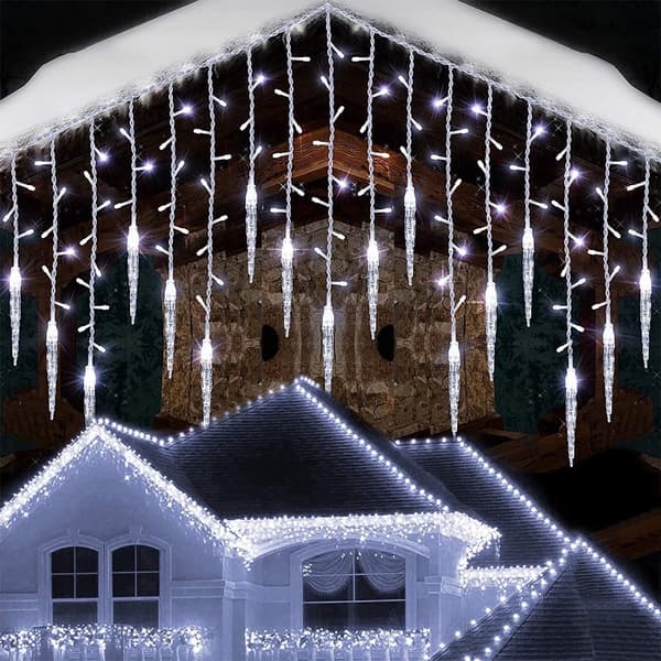 Julelys, LED-lyskjede, 8 moduser istappslys (5M hvitt lys)