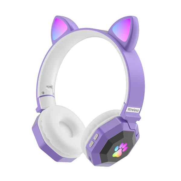 Bluetooth-hörlurar, barnhörlurar, lysande katthörlurar (ljuslila)