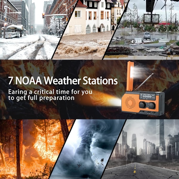 Solradio, 2000mAh Vevradio Nödradio AM/FM/NOAA Väderradio med Ficklampa och Läslampa