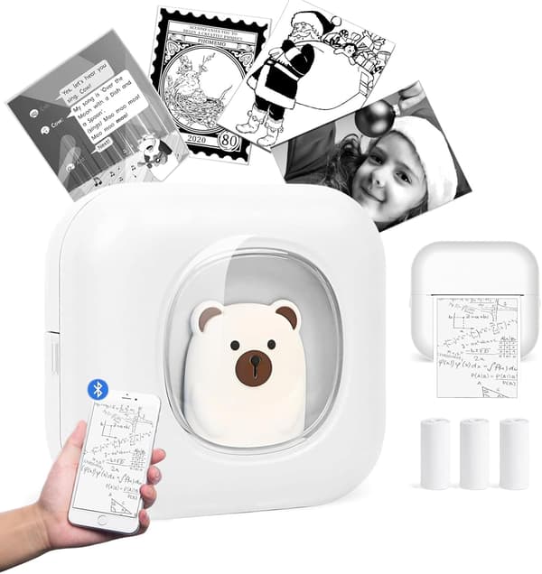 X7 Bærbar Bluetooth Termisk Printer Mobilprinter Med 3 Ruller Termisk Papir Hvid