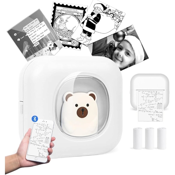 X7 Kannettava Bluetooth-lämpötulostin mobiilitulostin 3 rullalla lämpöpaperia, valkoinen