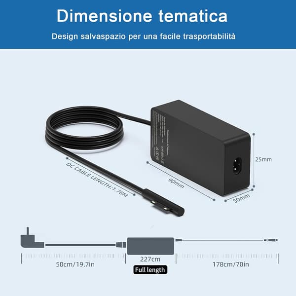 44W 15V 2.58A Lader Strømadapter for Microsoft Surface Pro 7/Pro 6/Pro 5/Pro, med USB-port