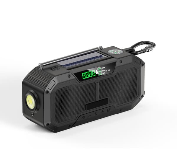 Radio Solar, LED Nødradio med Solcellepanel og Nødblitslys (Svart)