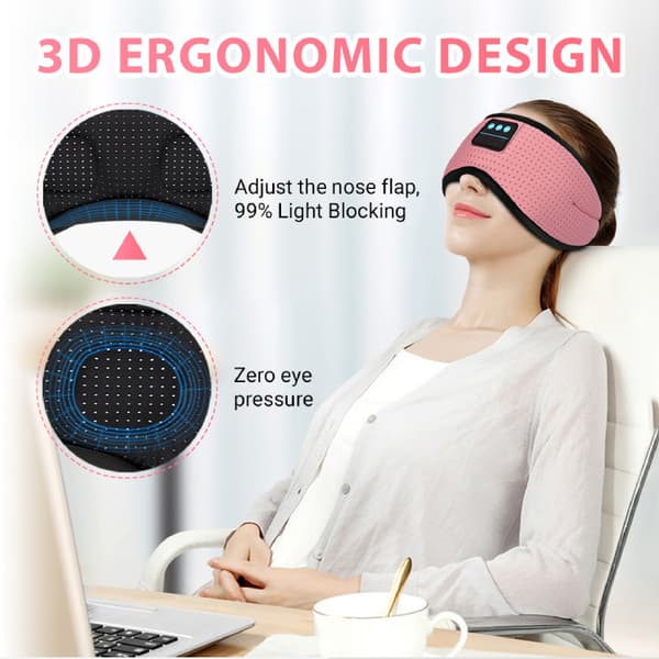 Smart Trådløs 3D Stereo Samtale Blackout Søvn Bluetooth 5.4 Musikk Øyemaske Rosa