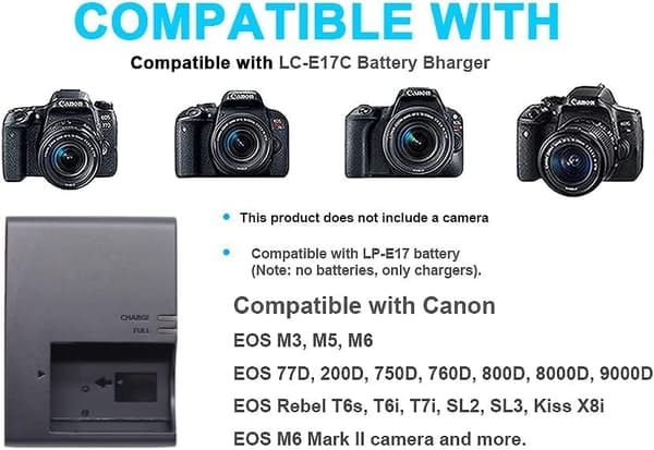 Lader for Canon 850D 800D M3 M5 M6 200D LC-E17/LP-E17 Batteri