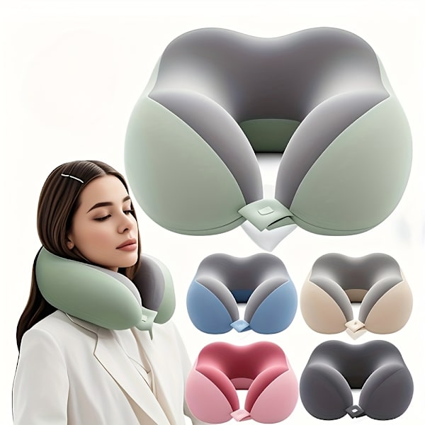Nackkudde Memory Foam U-formad Resekudde Bekväm 360° Nackstödskudde (Grå Vit)