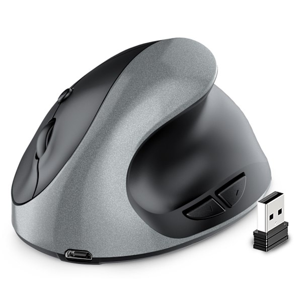 Genopladelig trådløs ergonomisk mus, lydløs, grå