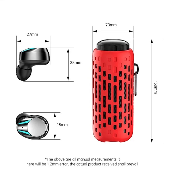 True Wireless Bluetooth Hörlurar Bluetooth-högtalare in-ear öronsnäckor 2 i 1 Svart