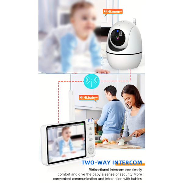 AMB501 Babyalarm 5 Tommer Skærm HD Video Med Infrarød Nattesyn Tovejs Intercom og Temperaturdetektion
