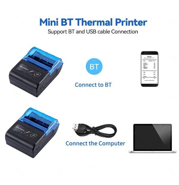 Bluetooth termisk printer 58mm fakturamaskine blå