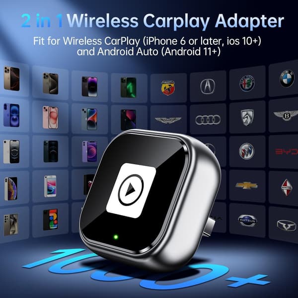 Trådlös CarPlay-adapter 2 i 1 för CarPlay och Android Auto-kompatibel