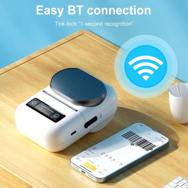 Bluetooth termisk printer med 3 ruller 50x30 etiketpapir, sort