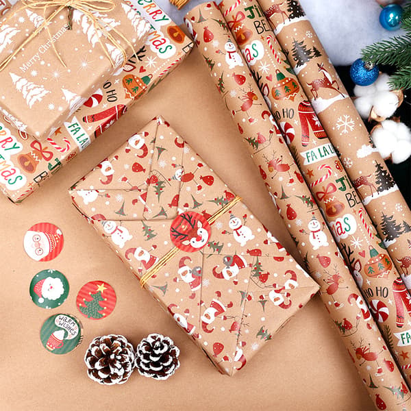Julklappspapper Kraftpapper för julfester (50X70CM - Set H)