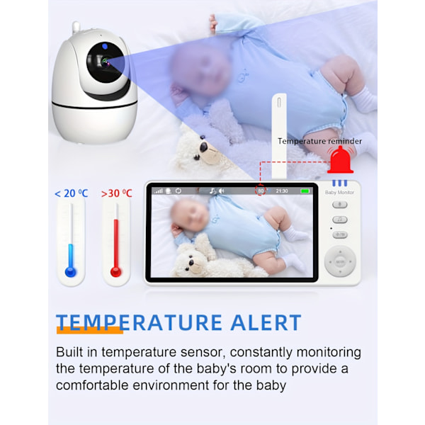 AMB501 Babyalarm 5 Tommer Skærm HD Video Med Infrarød Nattesyn Tovejs Intercom og Temperaturdetektion