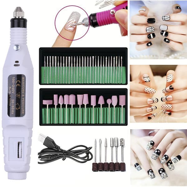 Elektrisk nagelfil USB med poleringstillbehör Vit