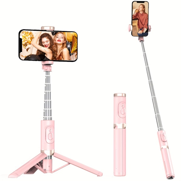 Selfie Stick Stativ För Resefotografering Och Videofilmnings Tillbehör - 360° Rotation Rosa