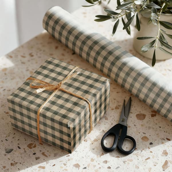 Omslagspapper, Kraft presentpapper - 43x500cm (Claret Check)