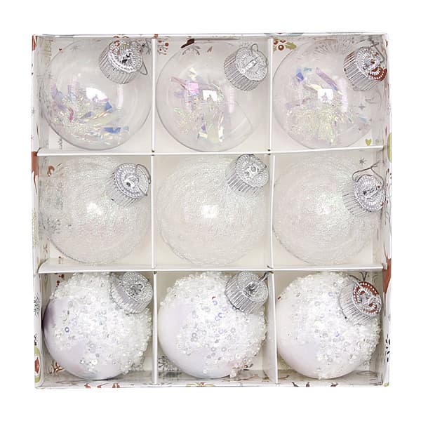 9 st Julkulor 8CM Silkekulor Ornament (transparent)