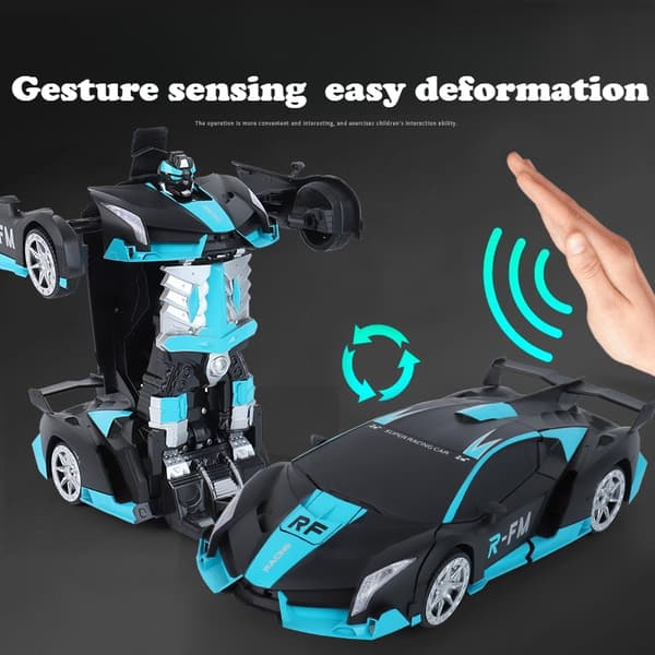 Fjernkontroll Transformerende Bil Robot Geststyrt Billeke med Lys og Musikk (Bugatti-blå)