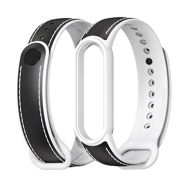 Passar Xiaomi Mi Band 5/6 Läder Ersättningsarmband Svart och Vitt