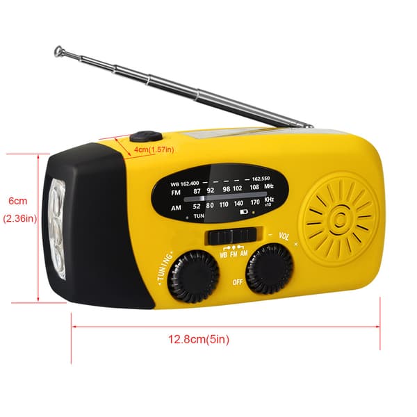 Radio med solcelle 2000mah Håndsvinggenerator med lommelygte (Gul)
