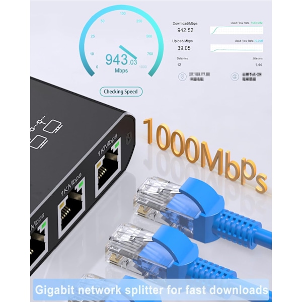 Ethernet Splitter 1 ind 4 ud 1000Mbps Højhastigheds Netværksdistributør med USB-strøm Understøtter 4 Enheder Samtidigt