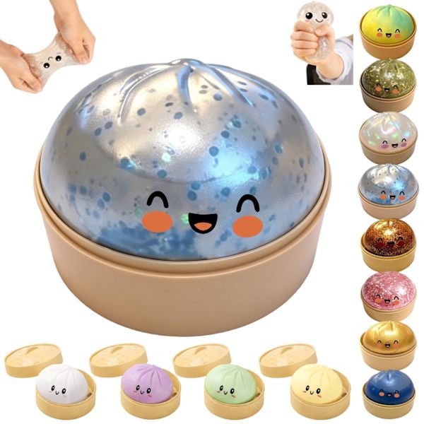 Dumpling Squishy Stressbold, Glitterbold Squishy, Sensorisk Klemmelegetøj til Stresslindring (blå)