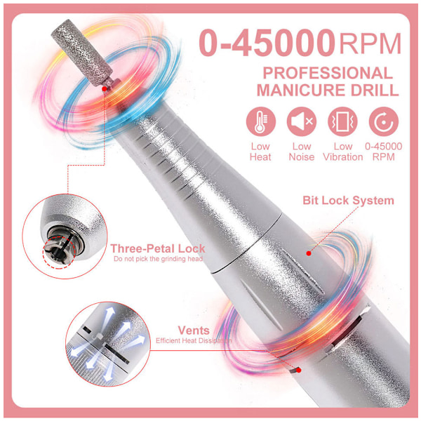45000 RPM Elektrisk Nagelborr Kit, Portabel Uppladdningsbar Nagelborr, Nagelpoleringskit färgglatt