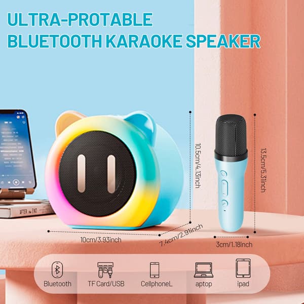 Mini Karaoke-laite lapsille, Bluetooth-kaiutin 2 mikrofonilla (pinkki)