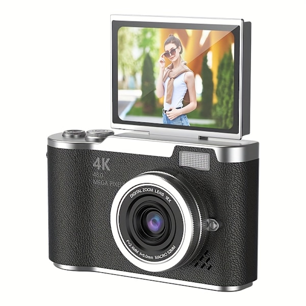 Digitalt Kamera 4K HD Kamera Med 2.4 Tommer Skærm Sort