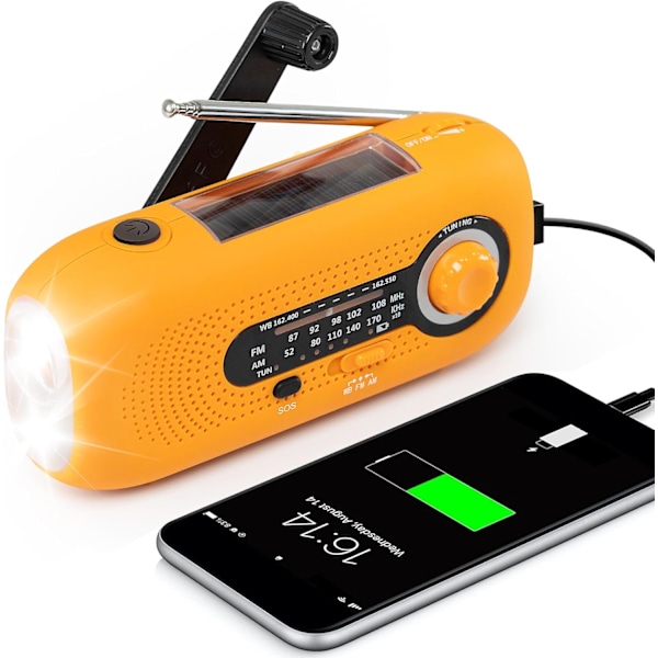 Nödradio med solceller och vev 2000mAh Portabel AM/FM-radio/orange