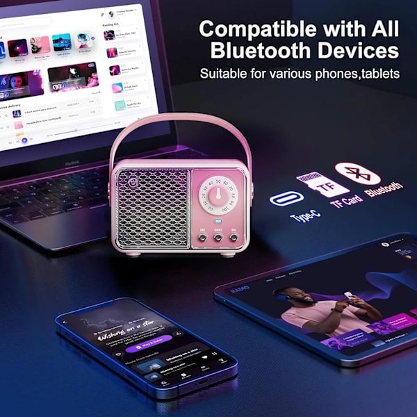 Portabel Trådlös Bluetooth Högtalare Stödjer TF-kort/Aux Rosa