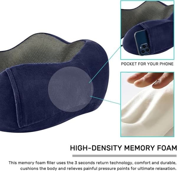 Nackkudde Memory Foam U-formad Resekudde Med Ögonmask Och Öronproppar Blå