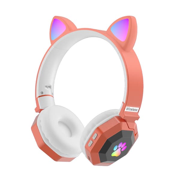 Bluetooth-øretelefoner, børnehovedtelefoner, lysende katteøre-hovedtelefoner (orange)