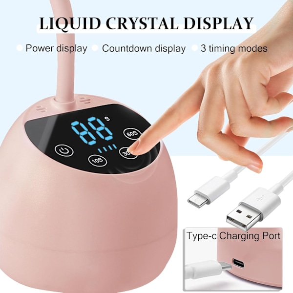 36W Mini Trådlös Nagellampa, Automatisk Gooseneck Bärbar USB Gel Nageltork, rosa