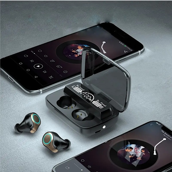 Ægte trådløse Bluetooth hovedtelefoner M18 TWS trådløs fingeraftryk touch med opladningsboks Sort