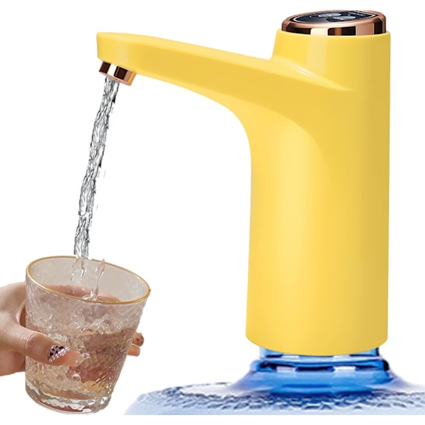 Vannpumpe for 5 gallon (ca. 1,5 liter) vannflaske dispenser USB-lader (gul)