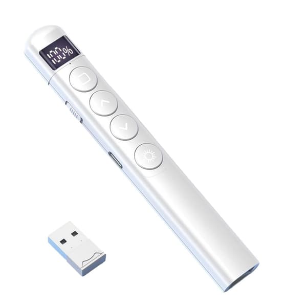 Trådløs USB Presenter LCD Digital skjerm Oppladbar Powerpoint Slideshow Laser Presentasjon hvit