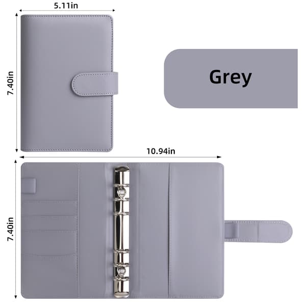 Binder Budget A6 PU Læder Notesbog Planner Organizer Grå (kun skal)