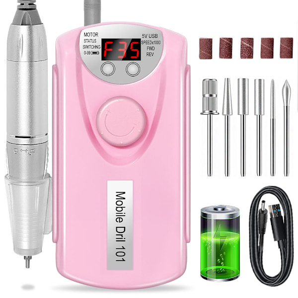 35000RPM Professionell elektrisk nagelfil USB Uppladdningsbar elektrisk nagelfil för hem och salong Nagelkonst rosa