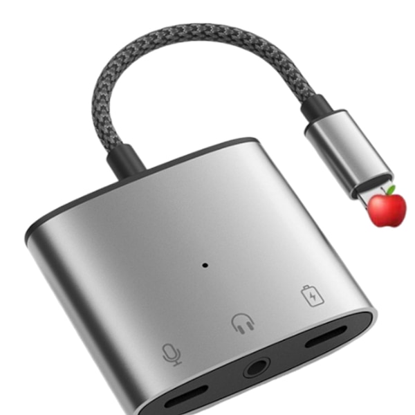3-i-1 Adapterkabel Lightning till 3,5 mm Hörlursadapter Svart
