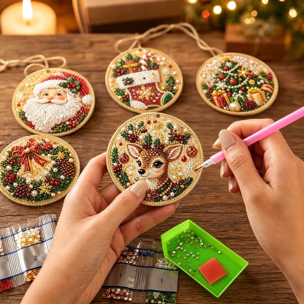 6-delars DIY julgranspynt, pärldiamantmålningsset M